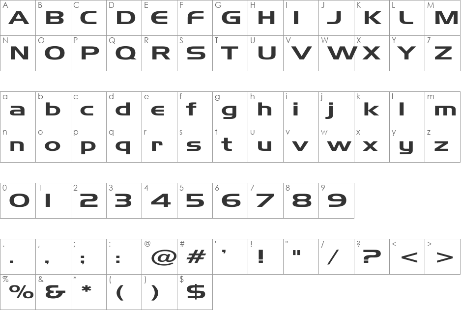 Handel Gothic Ex font character map preview