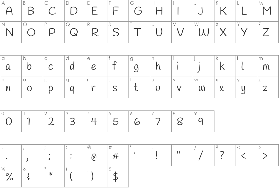 Handlee font character map preview