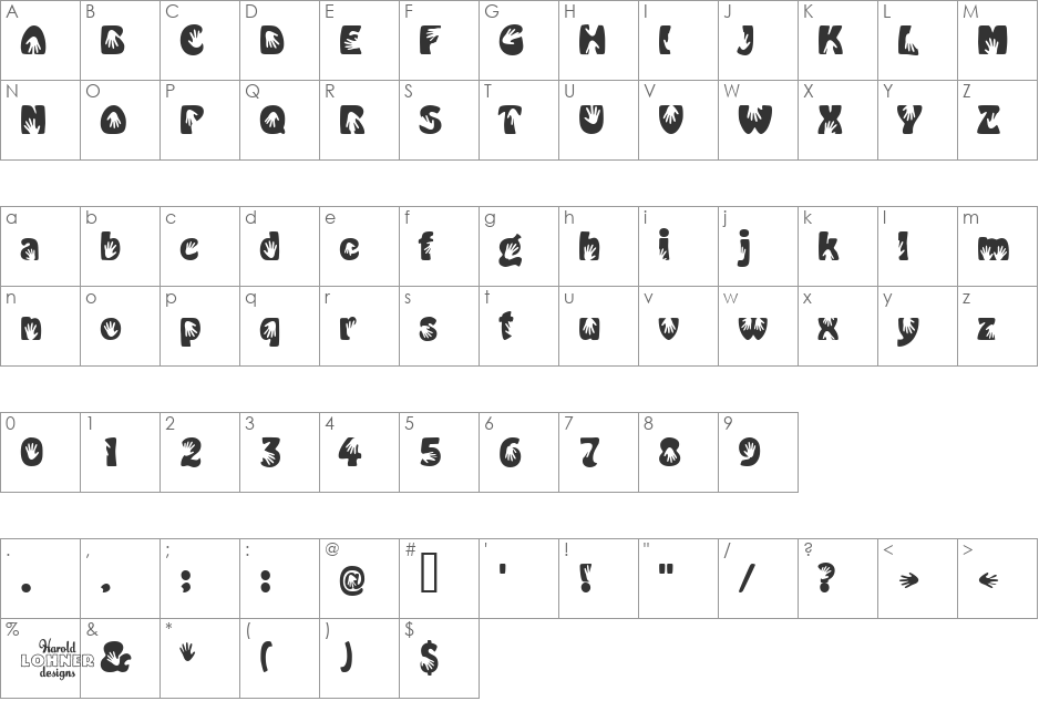 Handmedown font character map preview