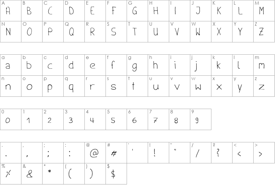 Handschrift font character map preview