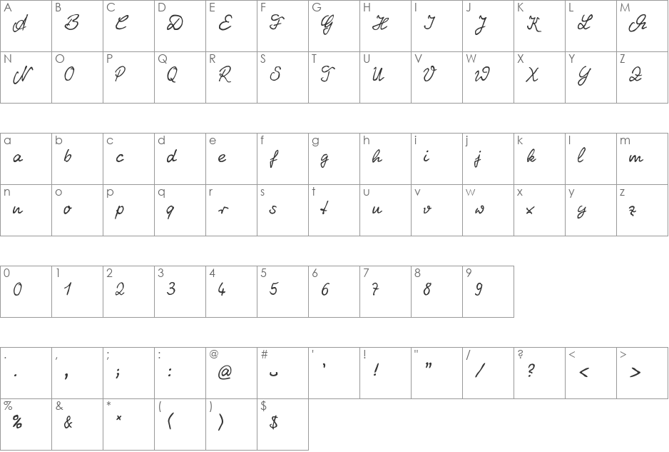 Handschrift MARTIN font character map preview