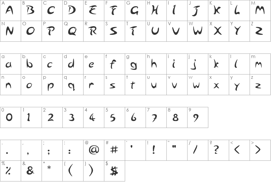 Arabolical font character map preview