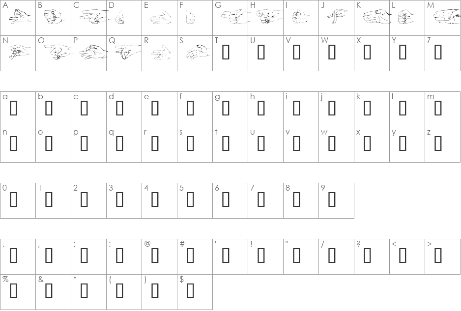 Handsom font character map preview