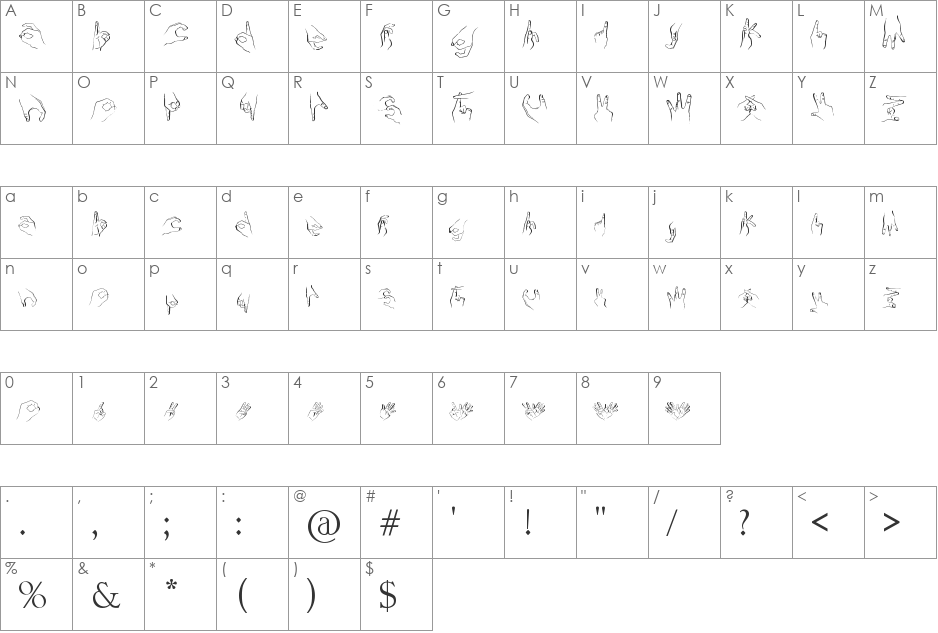 Handstand font character map preview