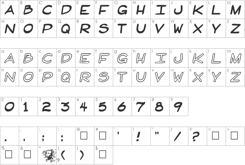 HandWrit font character map preview