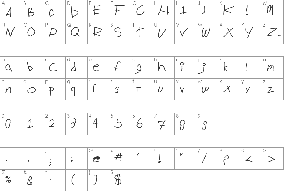 Handwrite Becker font character map preview