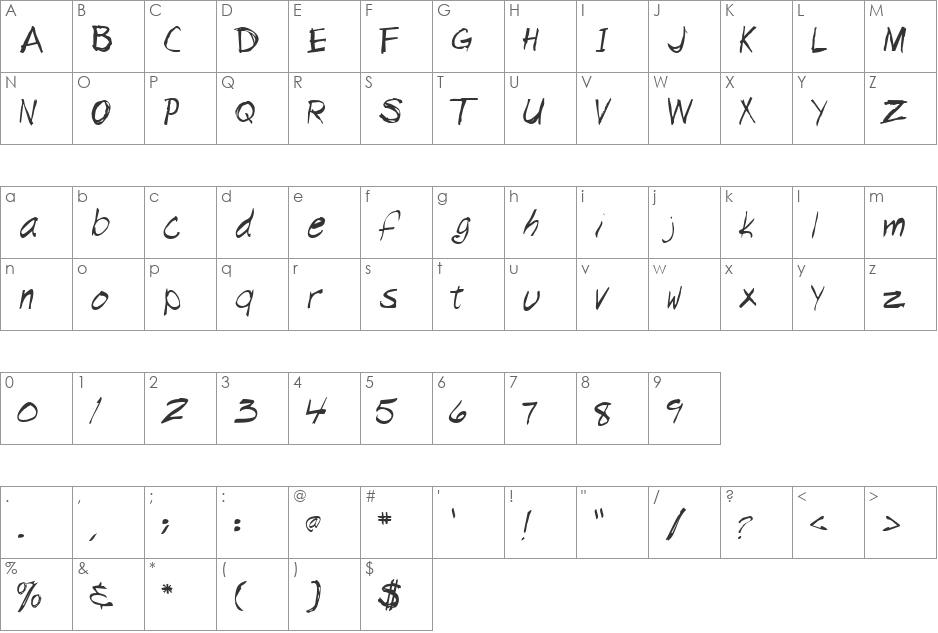 Handwrite-Marker font character map preview