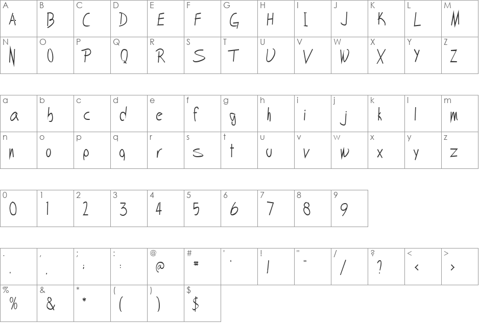 Handwrite-Pen font character map preview