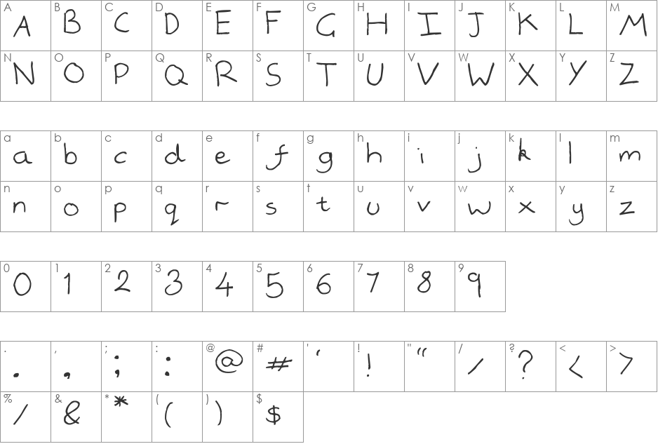 handwrited font character map preview