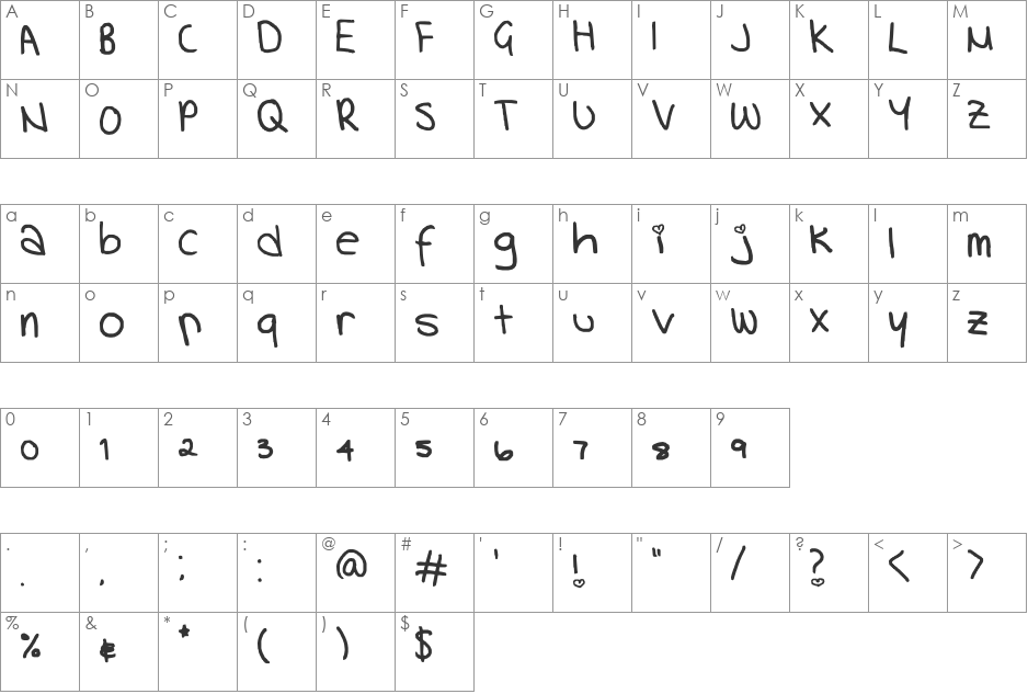 handwriting font character map preview