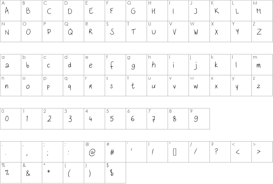 Handwritingfont font character map preview