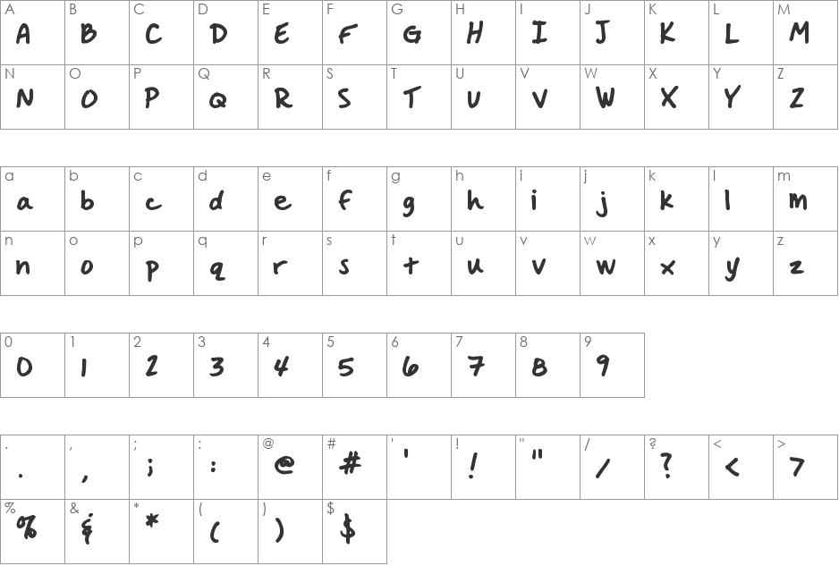 Handwritten Crystal v2 font character map preview