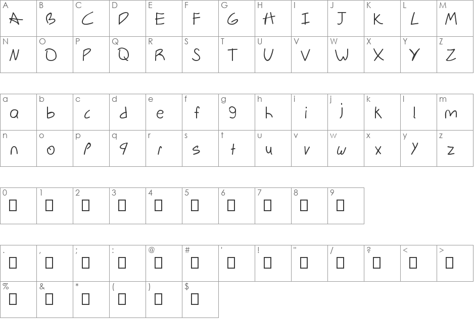 Handwritten Serial Killer font character map preview