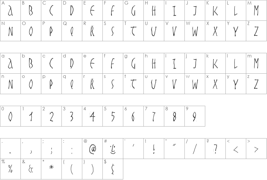 HandwrittenSlim font character map preview