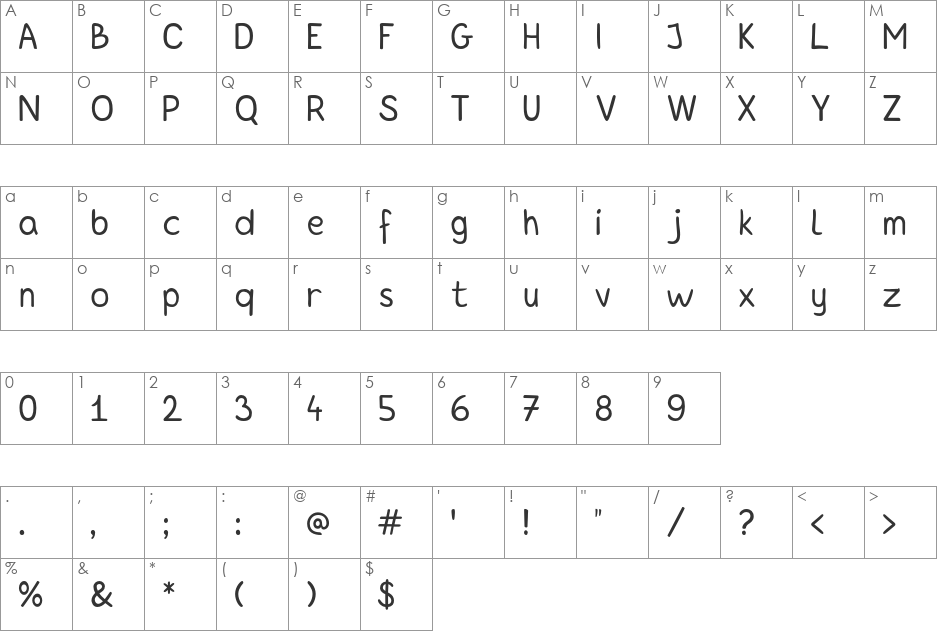 Handy Andy font character map preview