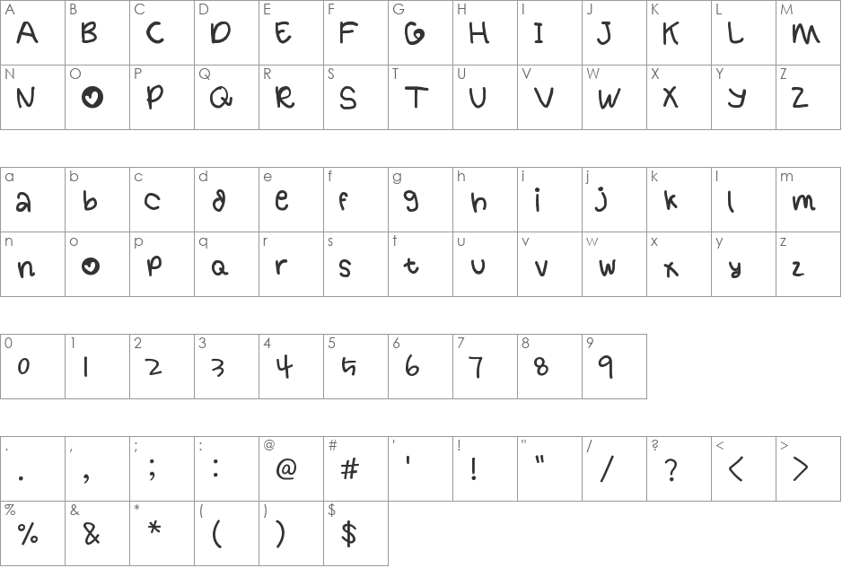 handy 1 by OUBYC font character map preview