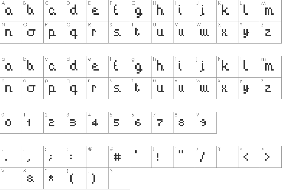 Handy00 font character map preview