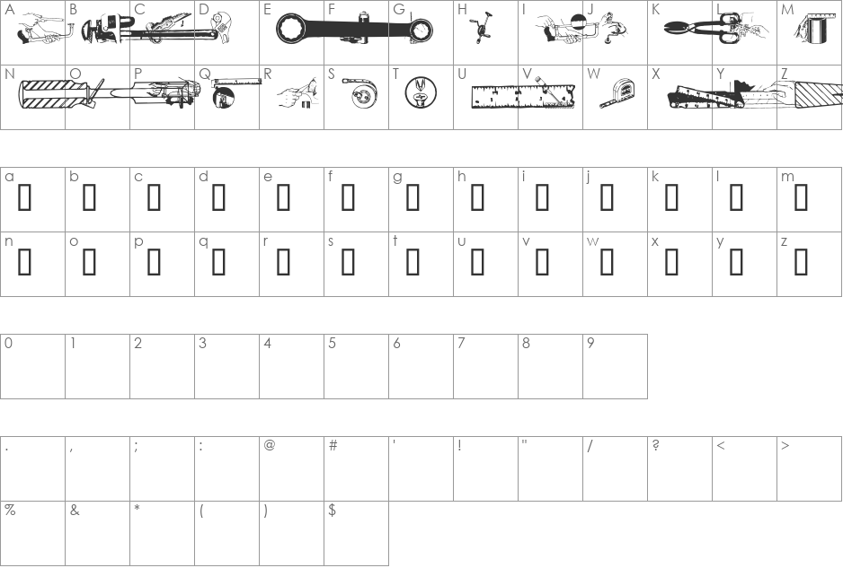 Handyman's Special font character map preview