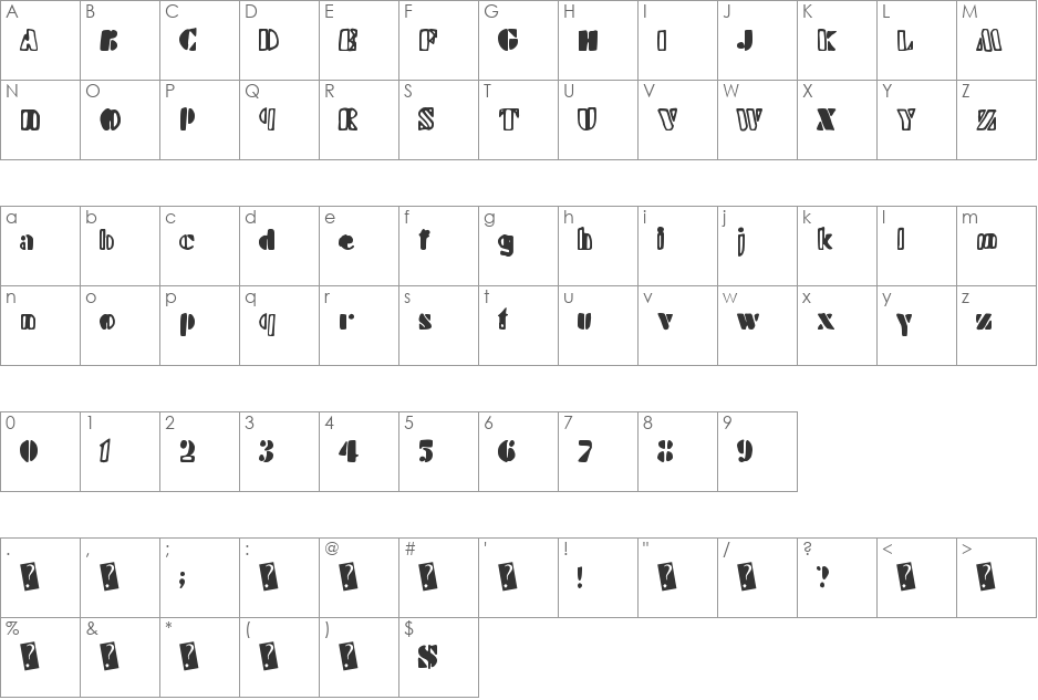 HandyStencil font character map preview