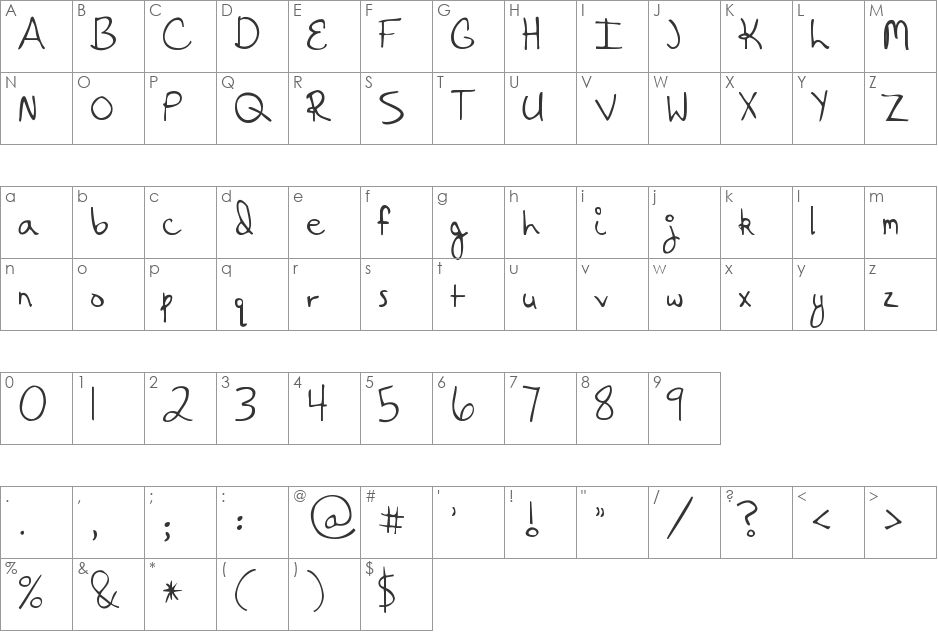 Hanging By a Thread font character map preview