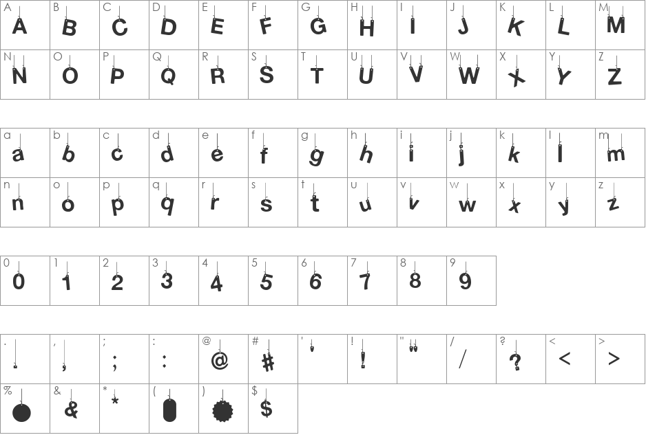 Hanging Letters font character map preview