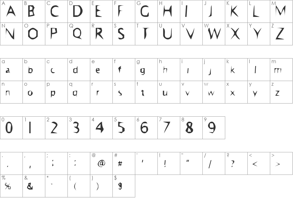 Hangover font character map preview