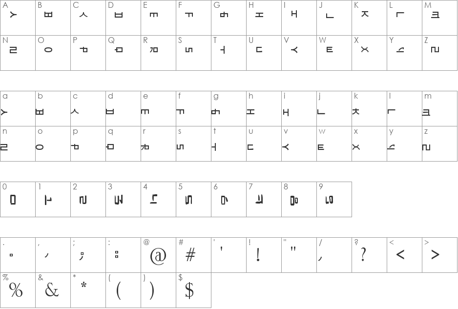 HaNgUl LoVe2 font character map preview