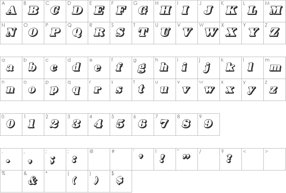 HankyShadow font character map preview