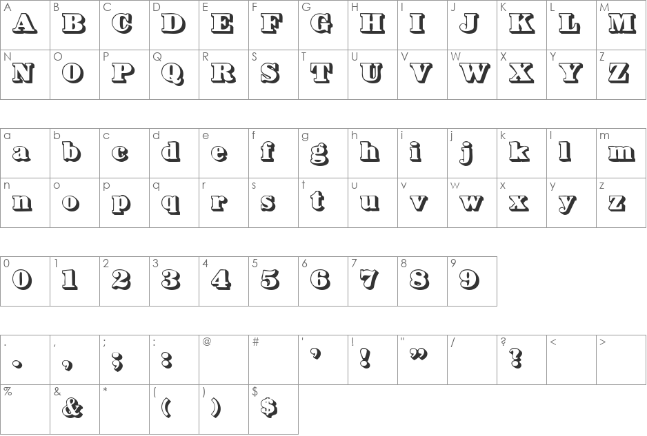 HankyShadow font character map preview