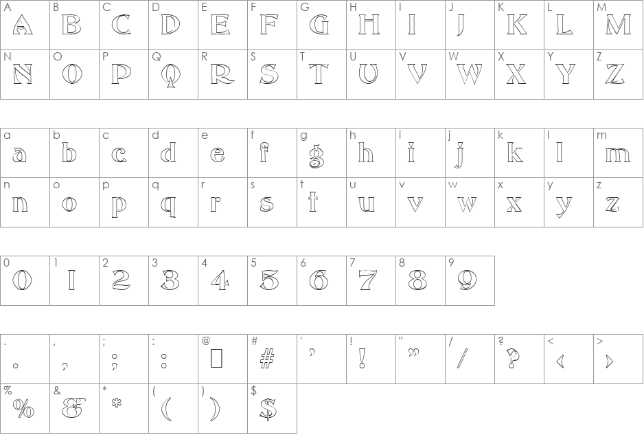 HannahBeckerOutline font character map preview