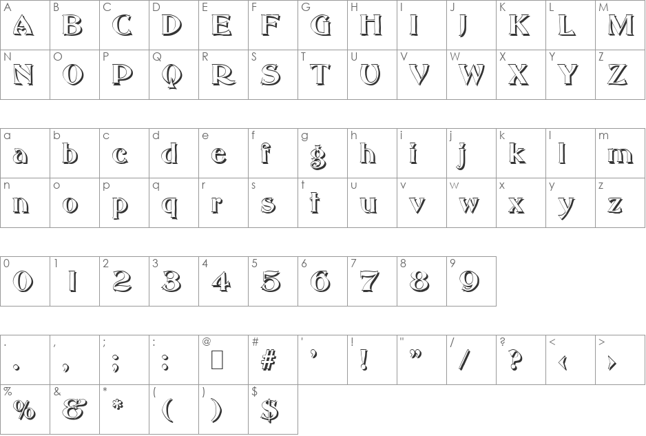 HannahBeckerShadow font character map preview
