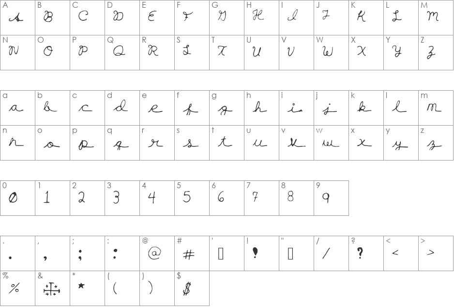 hannahfont font character map preview