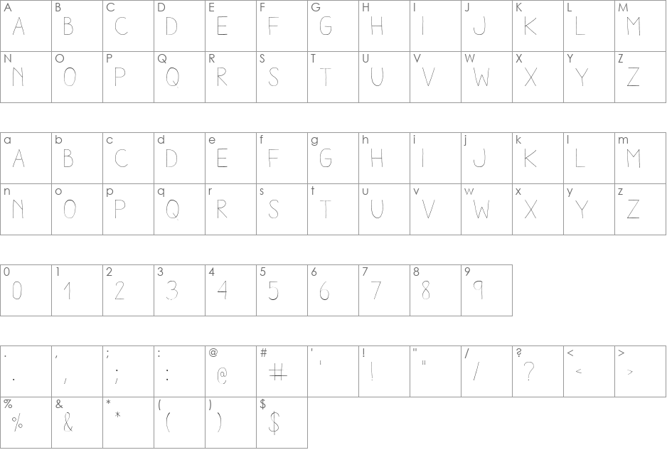 Aracne Light font character map preview