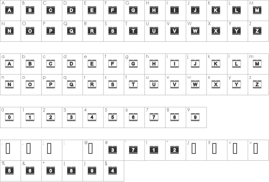 AC Filmstrip font character map preview