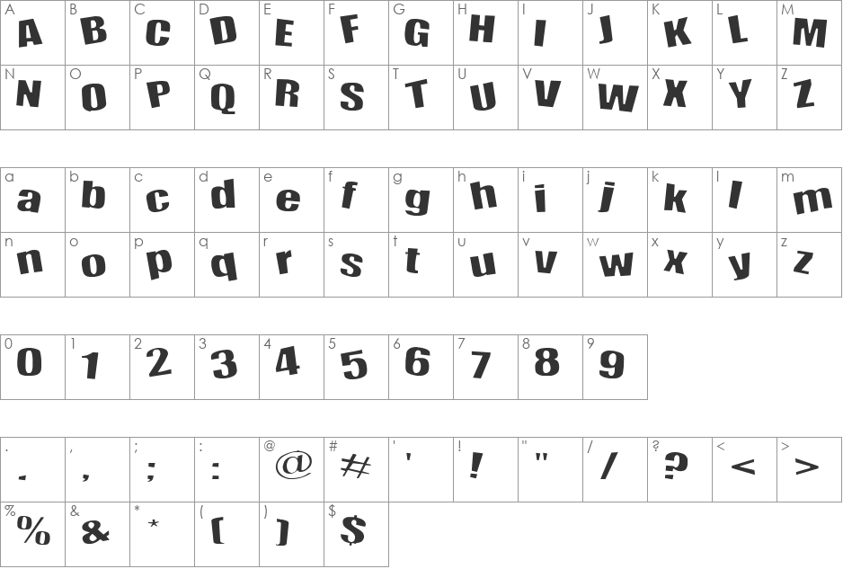 Happy font character map preview