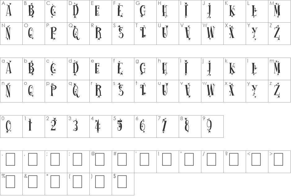 Happy New One font character map preview