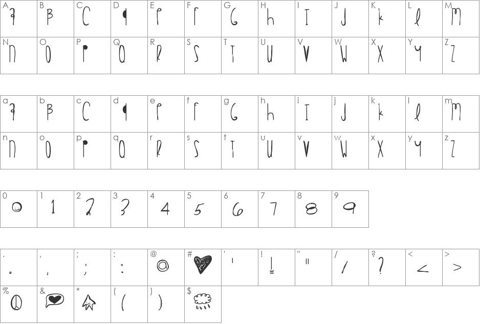 HappyEaster font character map preview