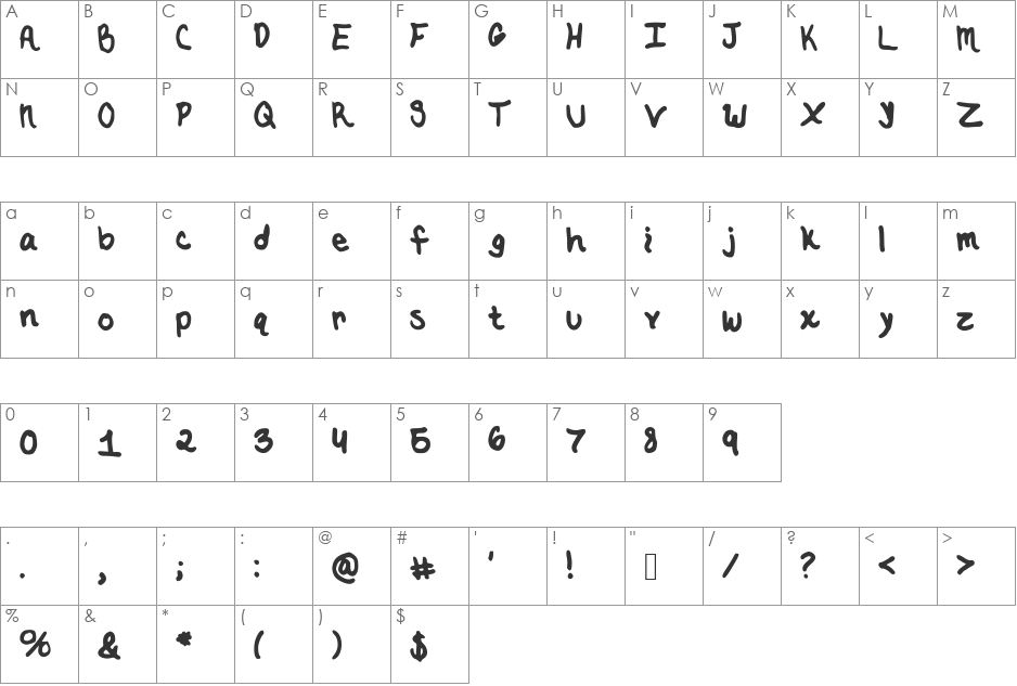 HappyFreeConfused font character map preview