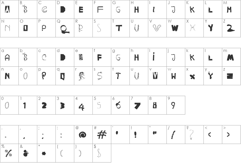 HappyFrushZero font character map preview
