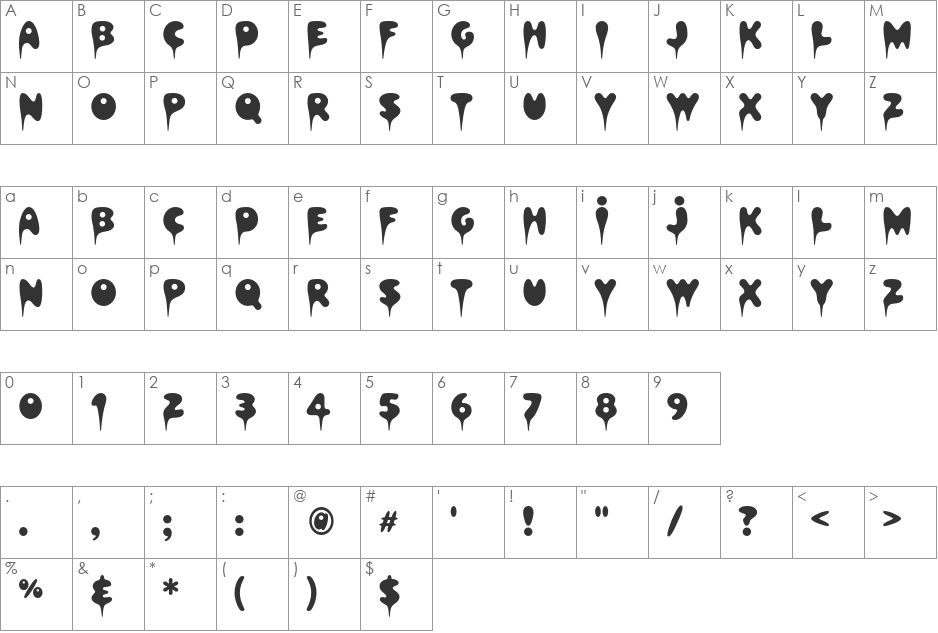 Hapshash font character map preview