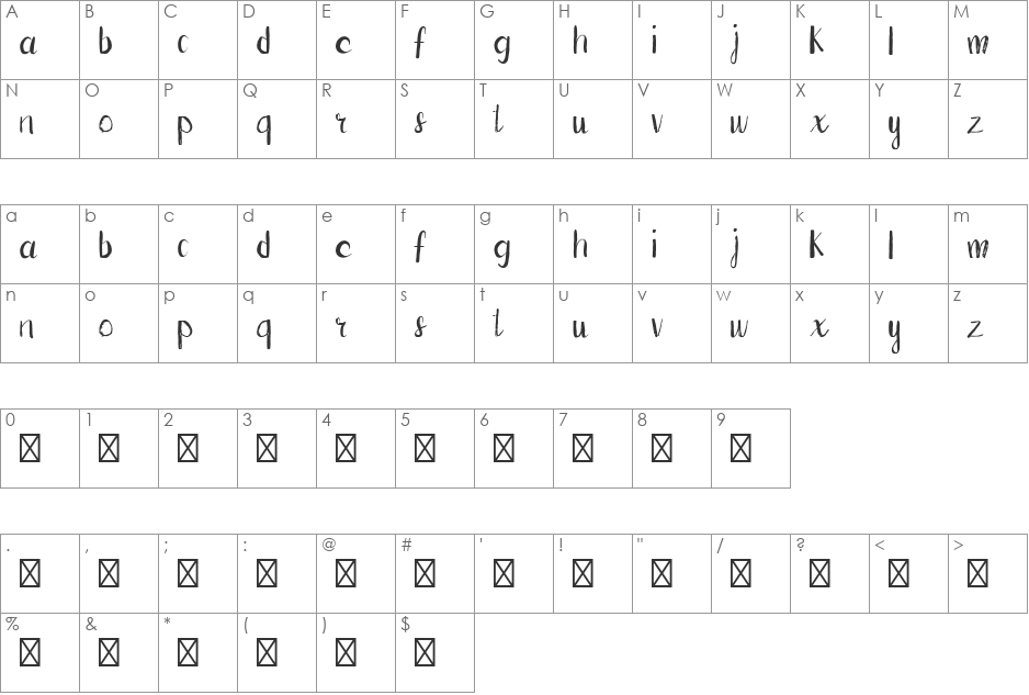 Hapynes font character map preview