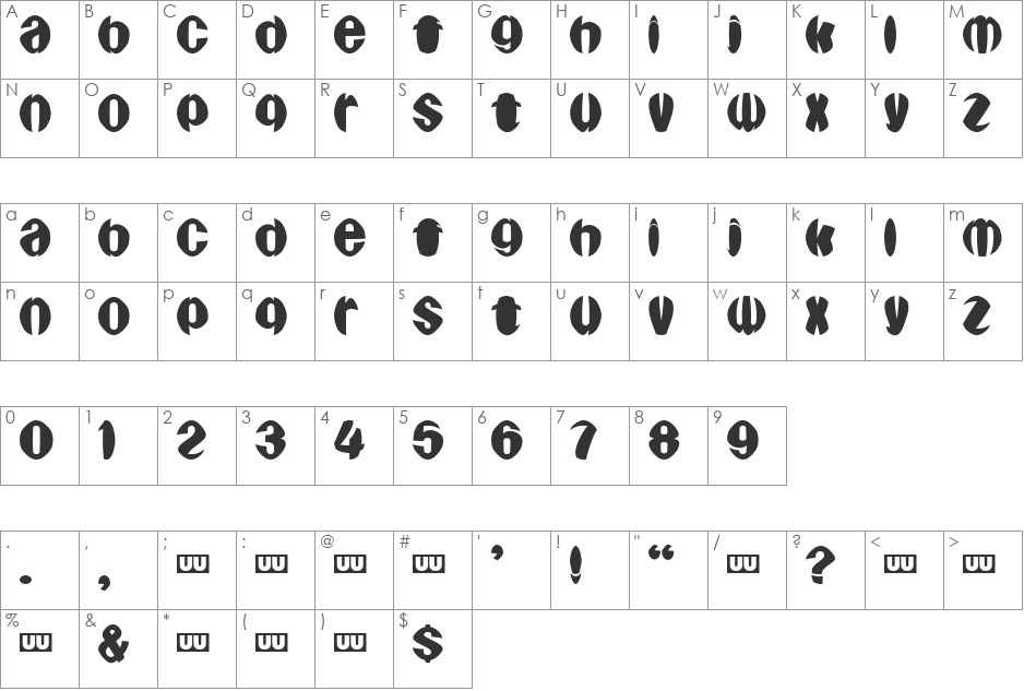 Aragones font character map preview