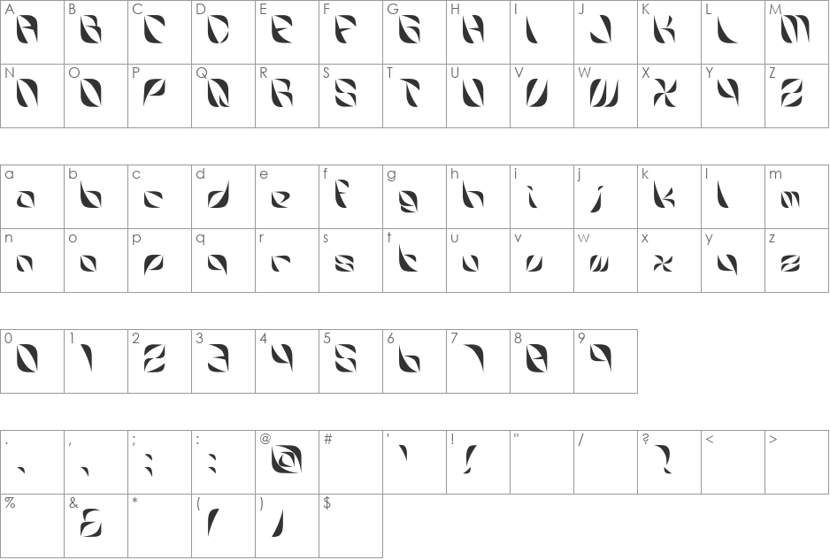 Harb font character map preview