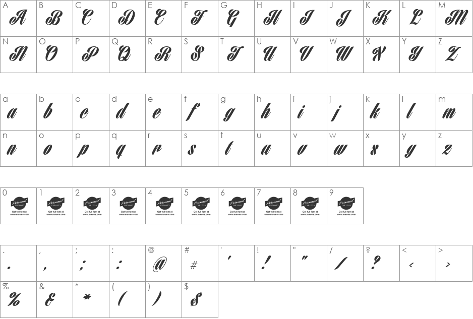 Harbell Personal Use Only font character map preview