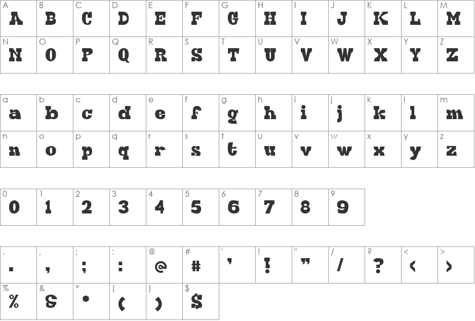 Hard Block font character map preview