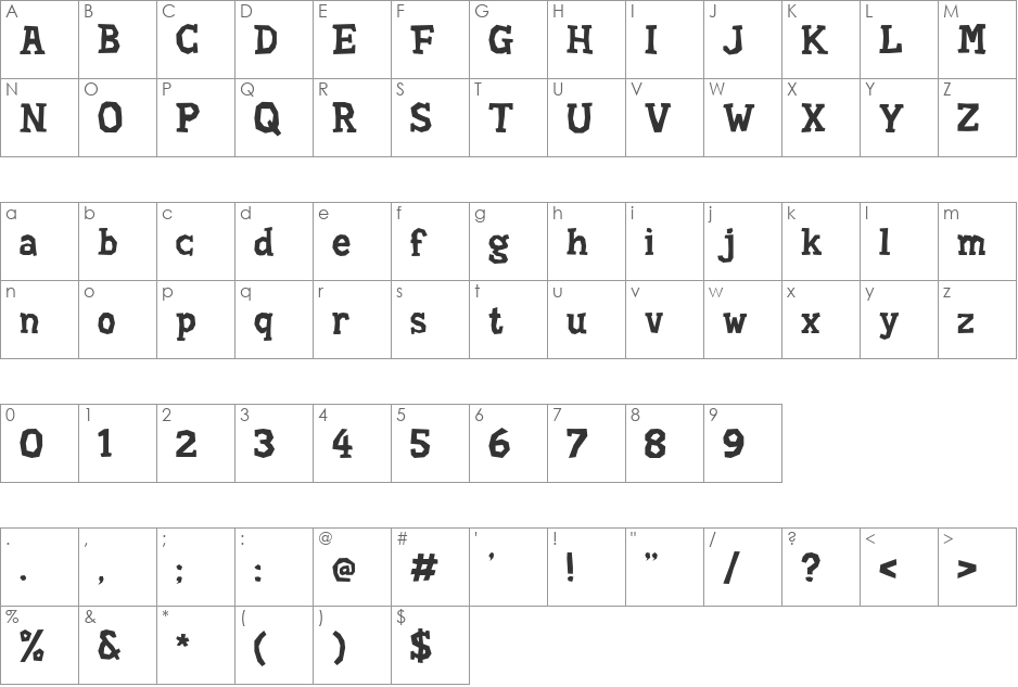 Hard Compound font character map preview