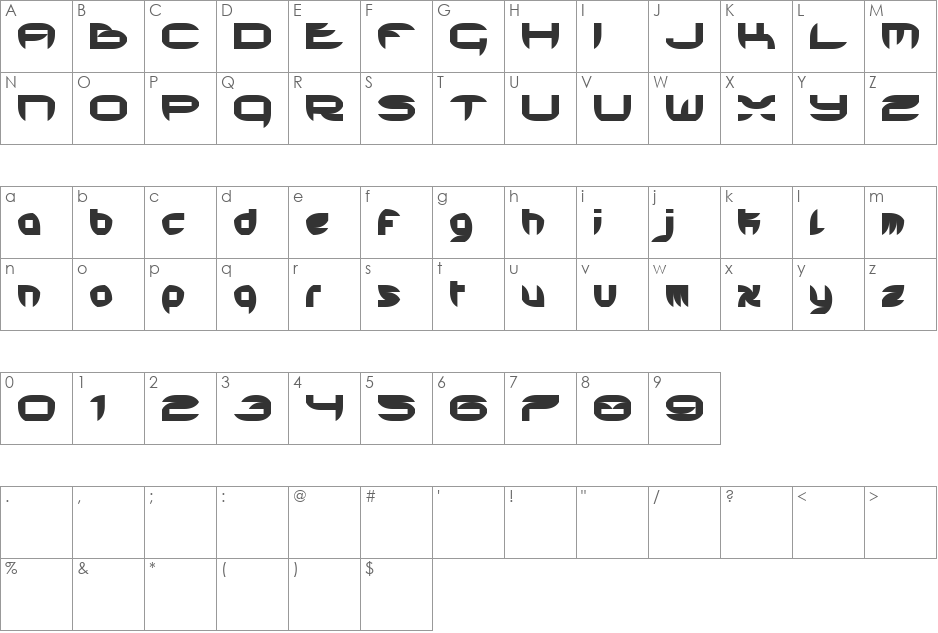 HARD EDGE  font character map preview