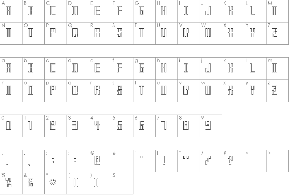 HARD EDGE font character map preview