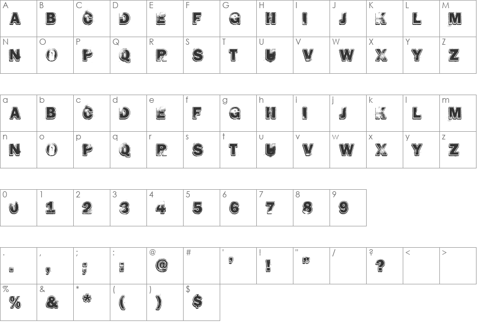 HARD ROCK font character map preview