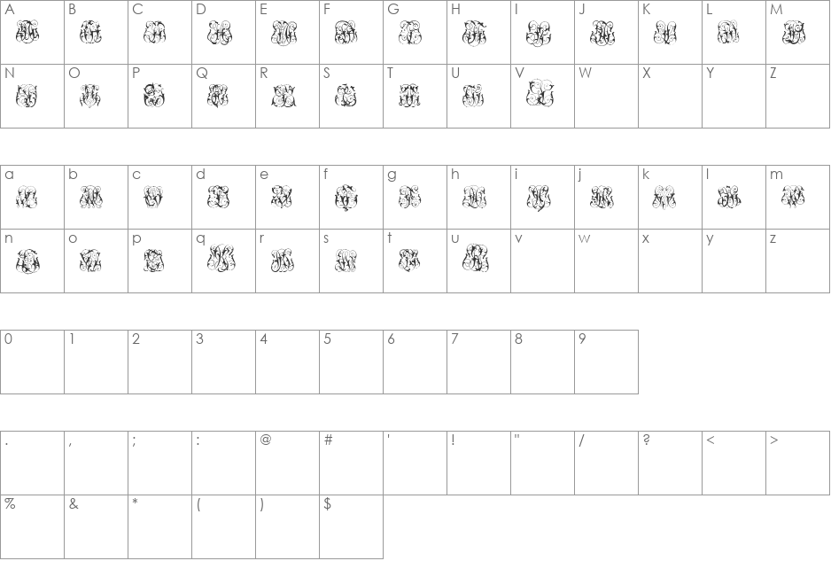Hard to Read Monograms font character map preview